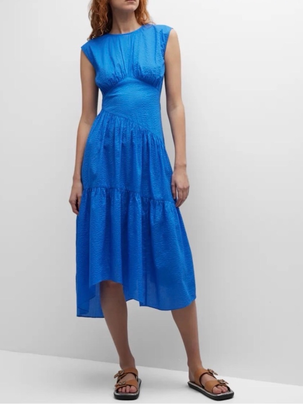 Frame gathered seam Blue Sleeveless Dress large cotton